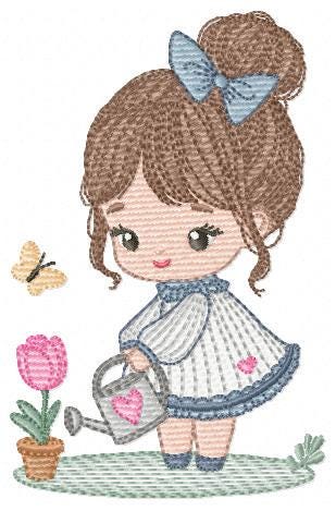 Baby girl embroidery designs - Girl with flower and butterfly machine embroidery pattern - Princess file - Instant digital download pes jef