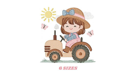 Farmer Girl with tractor and hat embroidery designs - Farmer machine embroidery pattern - Tractor Girl file - Instant digital download pes