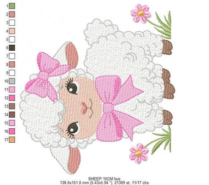Baby Sheep with lace embroidery design - Lamb machine embroidery pattern - Baby girl file - Instant digital download pes jef dst hus vp3 xxx