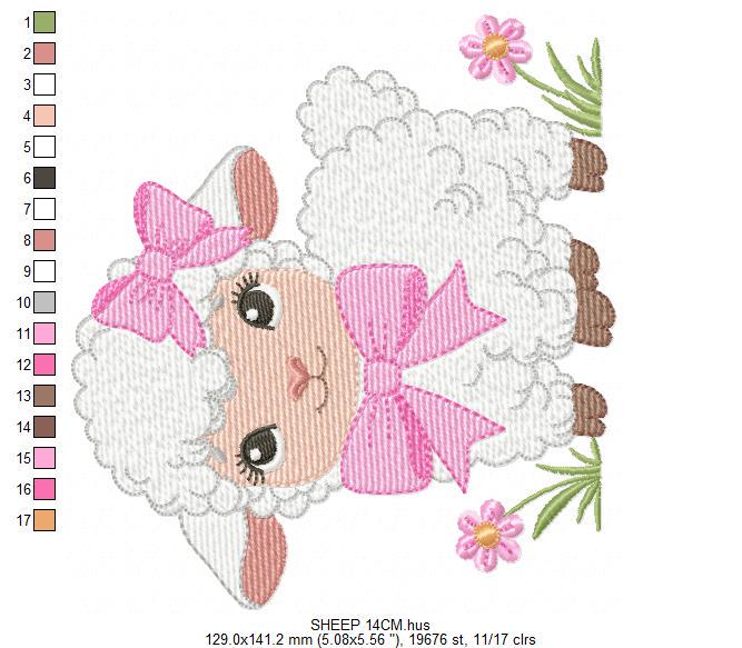 Baby Sheep with lace embroidery design - Lamb machine embroidery pattern - Baby girl file - Instant digital download pes jef dst hus vp3 xxx