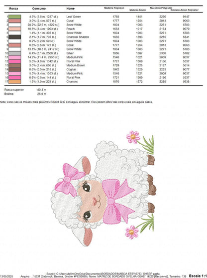 Baby Sheep with lace embroidery design - Lamb machine embroidery pattern - Baby girl file - Instant digital download pes jef dst hus vp3 xxx