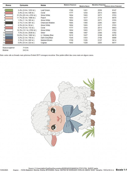Baby Sheep with bow tie embroidery design - Lamb machine embroidery pattern - Newborn Baby boy file - Instant digital download pes jef dst
