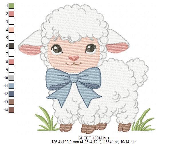 Baby Sheep with bow tie embroidery design - Lamb machine embroidery pattern - Newborn Baby boy file - Instant digital download pes jef dst