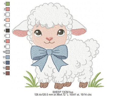 Baby Sheep with bow tie embroidery design - Lamb machine embroidery pattern - Newborn Baby boy file - Instant digital download pes jef dst
