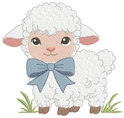 Baby Sheep with bow tie embroidery design - Lamb machine embroidery pattern - Newborn Baby boy file - Instant digital download pes jef dst