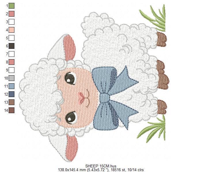 Baby Sheep with bow tie embroidery design - Lamb machine embroidery pattern - Newborn Baby boy file - Instant digital download pes jef dst