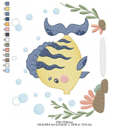 Fish embroidery designs - Sea Ocean animal machine embroidery pattern - Coral Algae seashells seaweed file - Instant digital download pes