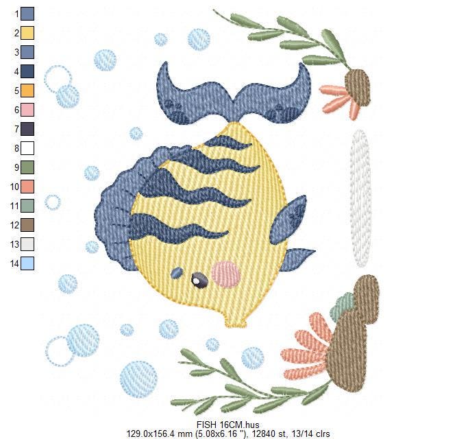 Fish embroidery designs - Sea Ocean animal machine embroidery pattern - Coral Algae seashells seaweed file - Instant digital download pes