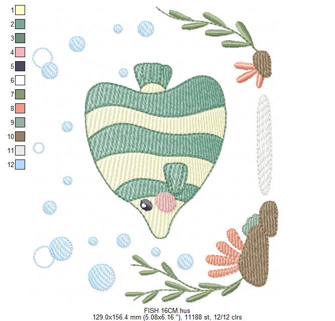 Fish embroidery designs - Sea Ocean animal machine embroidery pattern - Coral Algae seashells seaweed file - Instant digital download jef