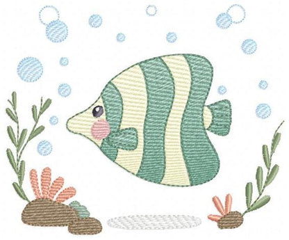 Fish embroidery designs - Sea Ocean animal machine embroidery pattern - Coral Algae seashells seaweed file - Instant digital download jef