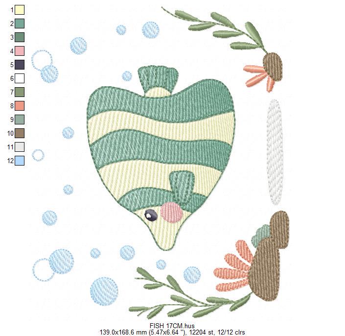 Fish embroidery designs - Sea Ocean animal machine embroidery pattern - Coral Algae seashells seaweed file - Instant digital download jef