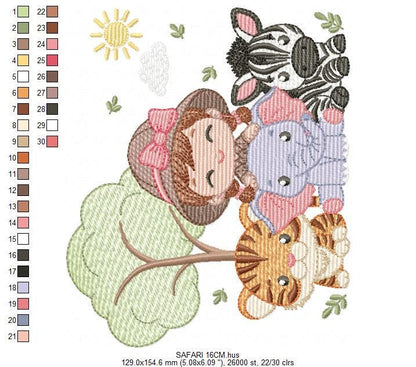 Safari Wild Animals embroidery designs - Elephant Zebra Tiger machine embroidery pattern - Baby Girl file - Instant download pes jef dst hus
