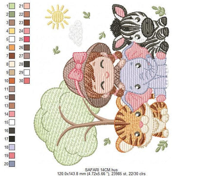 Safari Wild Animals embroidery designs - Elephant Zebra Tiger machine embroidery pattern - Baby Girl file - Instant download pes jef dst hus