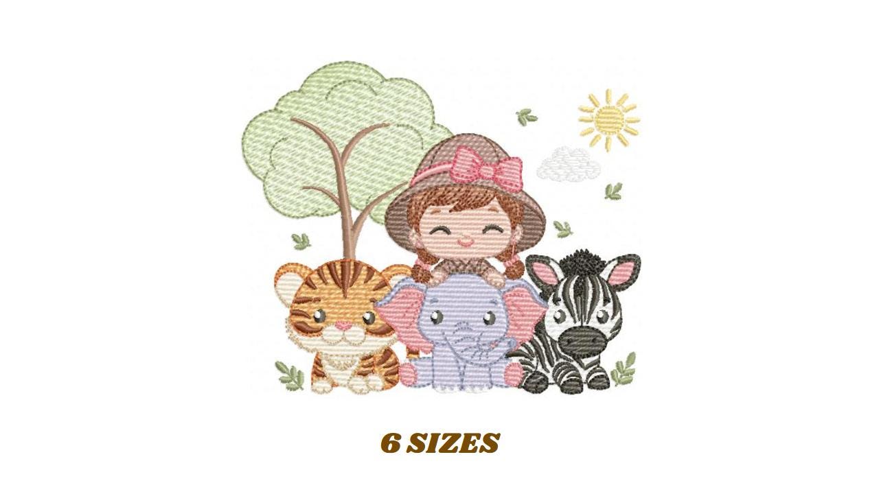 Safari Wild Animals embroidery designs - Elephant Zebra Tiger machine embroidery pattern - Baby Girl file - Instant download pes jef dst hus