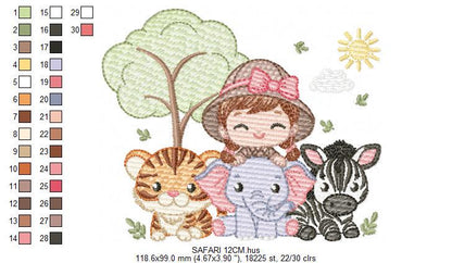 Safari Wild Animals embroidery designs - Elephant Zebra Tiger machine embroidery pattern - Baby Girl file - Instant download pes jef dst hus