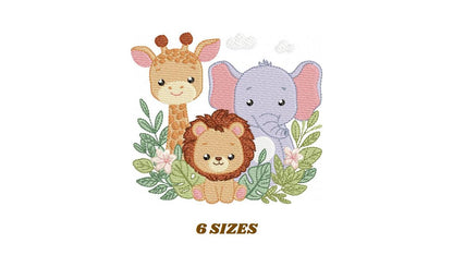 Safari animals embroidery designs - Giraffe Lion Elephant machine embroidery pattern - Baby girl boy - Instant Digital Download pes jef dst
