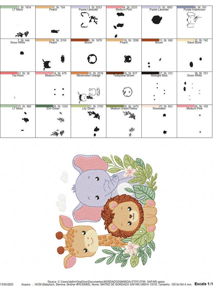 Safari animals embroidery designs - Giraffe Lion Elephant machine embroidery pattern - Baby girl boy - Instant Digital Download pes jef dst