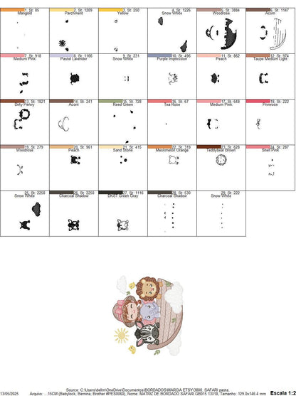 Safari Wild Animal embroidery designs - Elephant Zebra Lion in a boat machine embroidery pattern - Baby Girl Explorer - Instant download pes