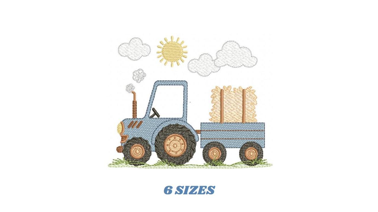 Farm Tractor embroidery designs - Ranch Pickup Truck with hay machine embroidery pattern - Baby boy file - Instant digital download pes jef