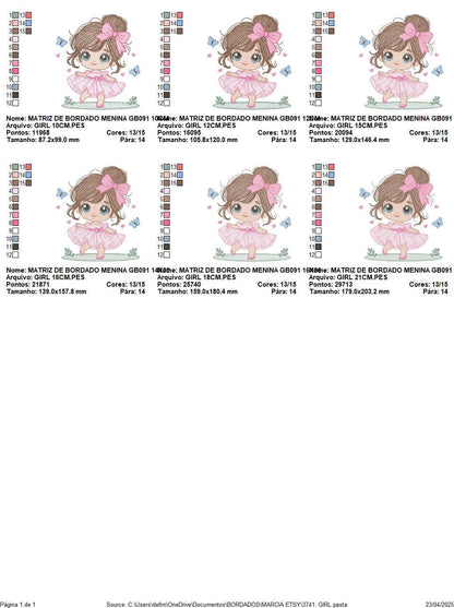 Young Girl with dress embroidery designs - Baby girl with long hair and bow machine embroidery pattern - Party dress file - Instant download