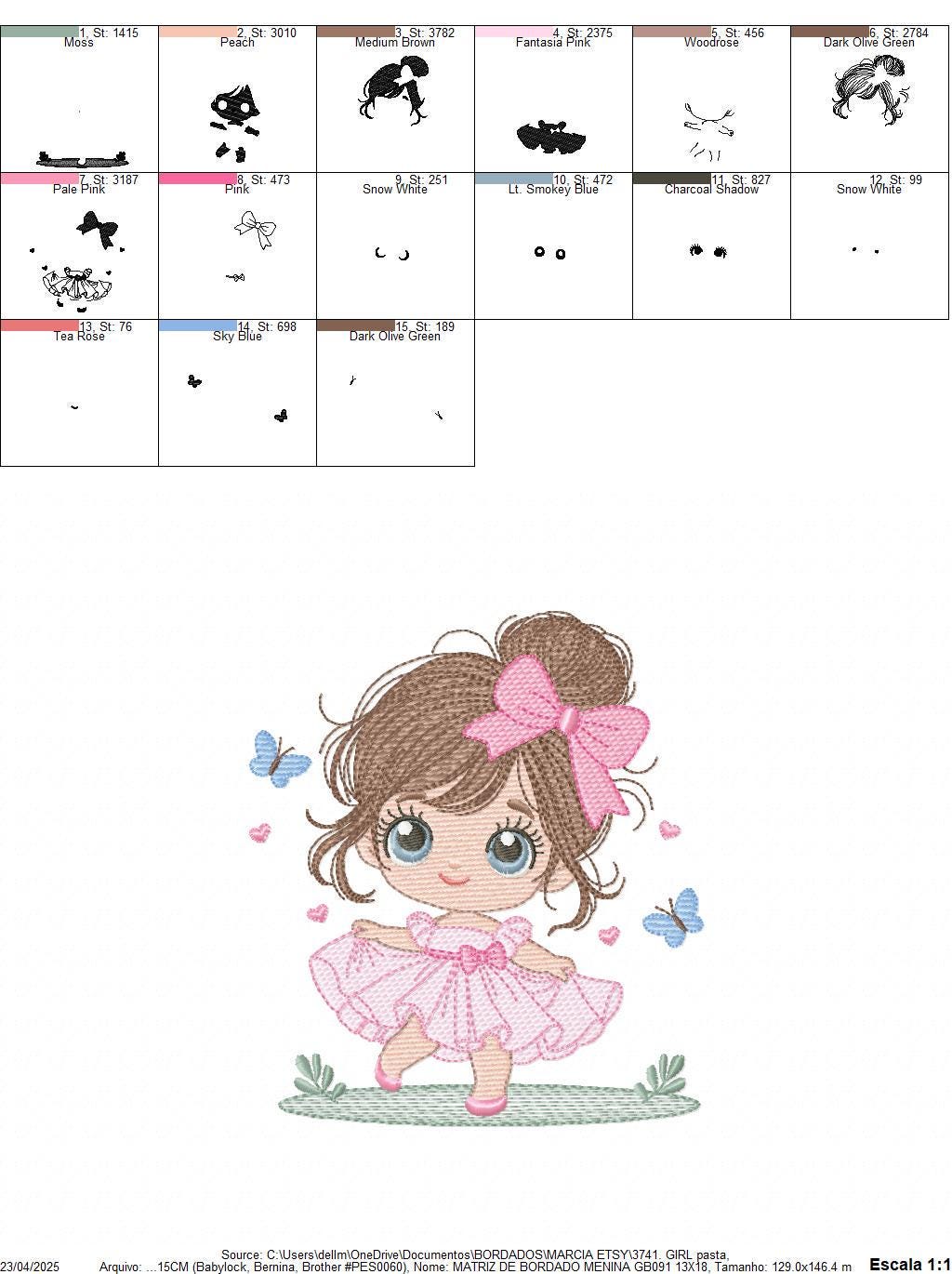 Young Girl with dress embroidery designs - Baby girl with long hair and bow machine embroidery pattern - Party dress file - Instant download