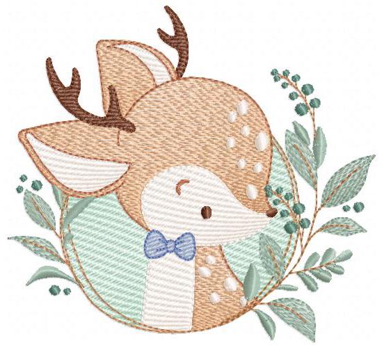 Deer embroidery design - Woodland animal with laurel frame machine embroidery pattern - Baby boy file - Instant digital download pes jef dst