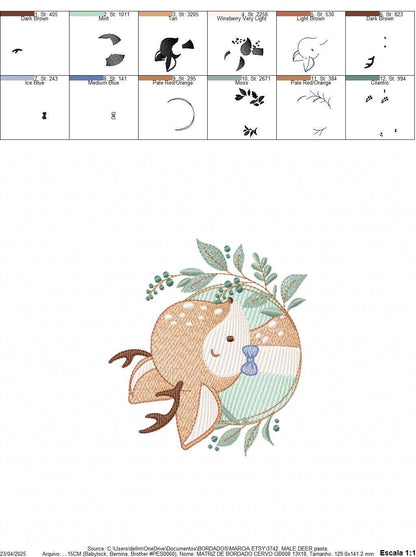 Deer embroidery design - Woodland animal with laurel frame machine embroidery pattern - Baby boy file - Instant digital download pes jef dst