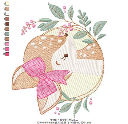 Deer embroidery design - Woodland animal with laurel frame machine embroidery pattern - Baby girl file - Instant digital download pes jef