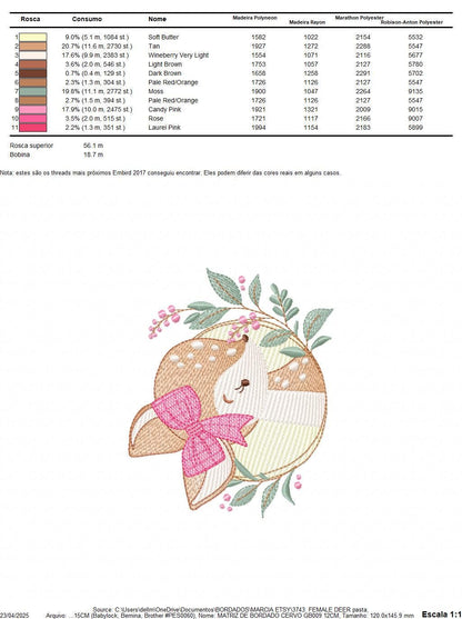 Deer embroidery design - Woodland animal with laurel frame machine embroidery pattern - Baby girl file - Instant digital download pes jef