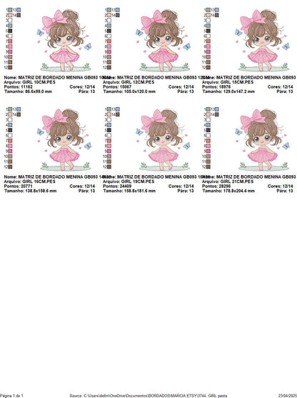 Young Girl with dress embroidery designs - Baby girl with lace machine embroidery pattern - Princes file - Instant digital download pes jef