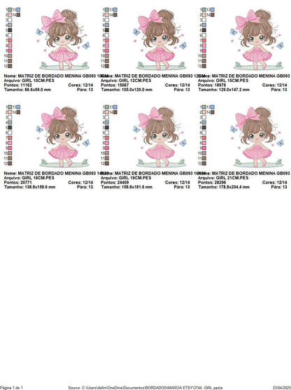Young Girl with dress embroidery designs - Baby girl with lace machine embroidery pattern - Princes file - Instant digital download pes jef
