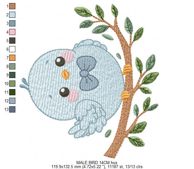 Bird embroidery designs - Baby boy bird with bow tie machine embroidery pattern - Spring Garden Nature - Instant download jef pes dst hus
