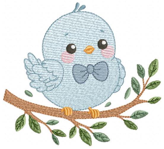 Bird embroidery designs - Baby boy bird with bow tie machine embroidery pattern - Spring Garden Nature - Instant download jef pes dst hus