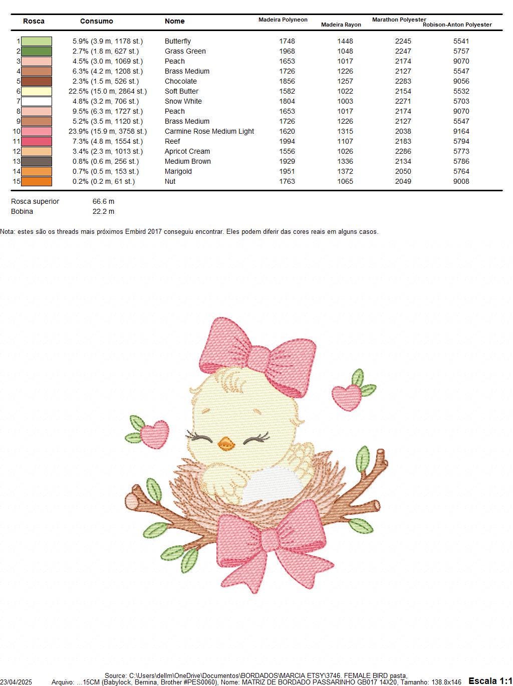 Bird embroidery designs - Baby Girl Bird with bow lace machine embroidery pattern - Spring Garden Nature file - Instant download jef pes dst