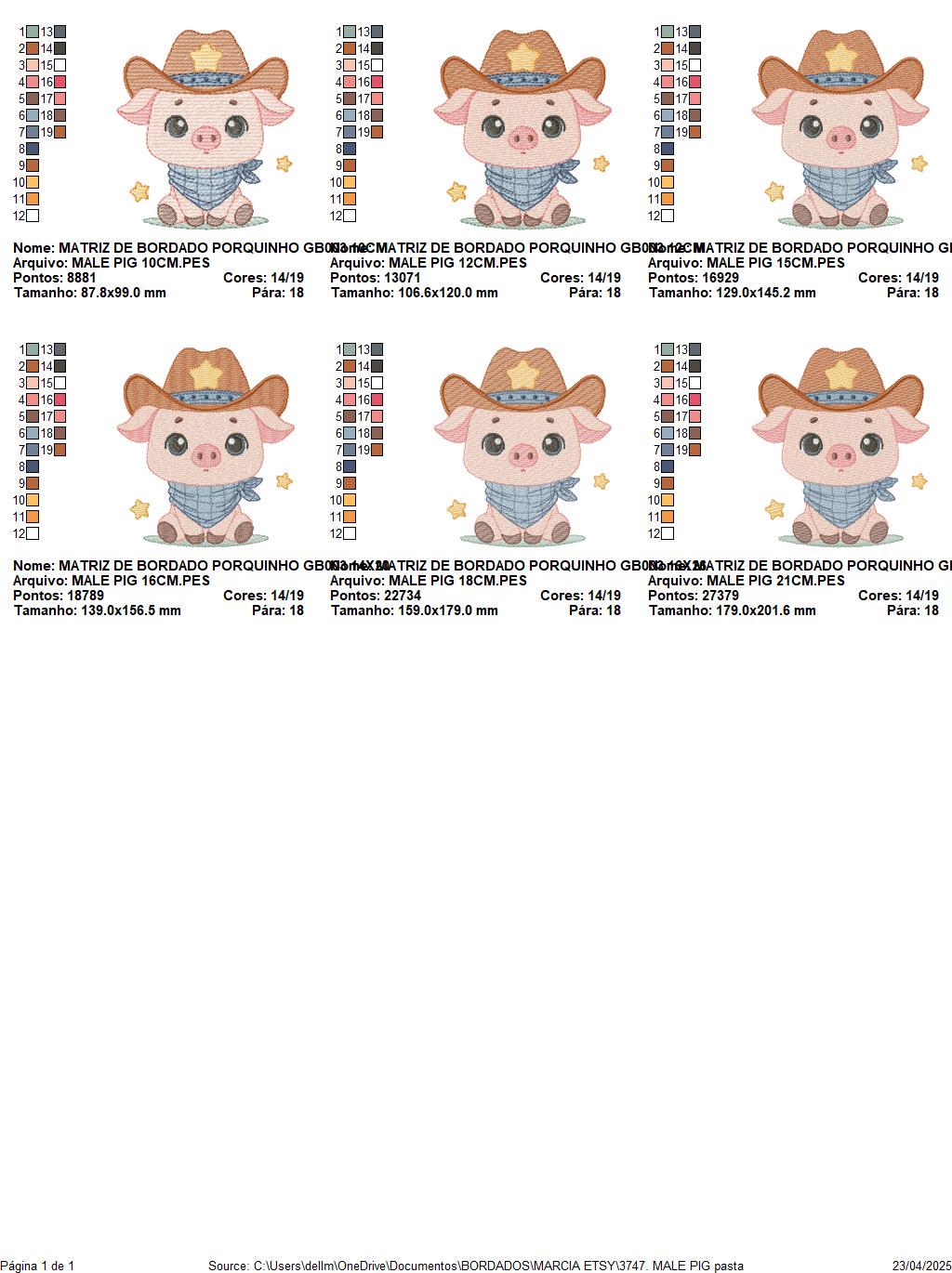 Pig embroidery design - Farm Animal Cowboy machine embroidery pattern - Baby boy file - Ranch Swine Piggy with hat - Instant download pes