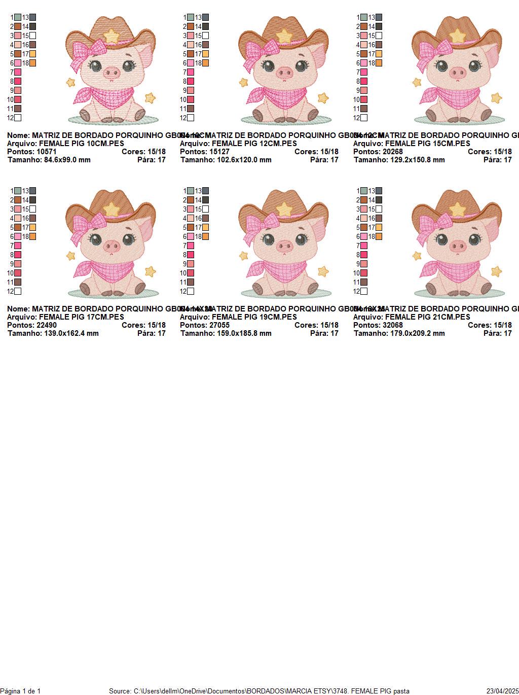 Pig embroidery design - Farm Animal Cowboy machine embroidery pattern - Baby girl cowgirl file - Swine Piggy with hat - Instant download pes