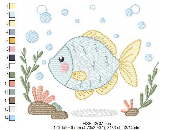 Fish embroidery designs - Sea Ocean animal machine embroidery pattern - Coral Algae seashells seaweed file - Instant digital download pes