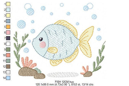 Fish embroidery designs - Sea Ocean animal machine embroidery pattern - Coral Algae seashells seaweed file - Instant digital download pes
