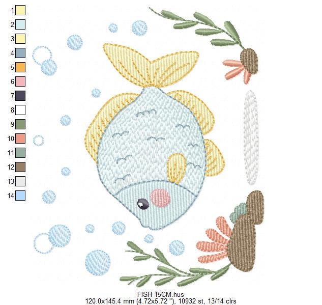 Fish embroidery designs - Sea Ocean animal machine embroidery pattern - Coral Algae seashells seaweed file - Instant digital download pes