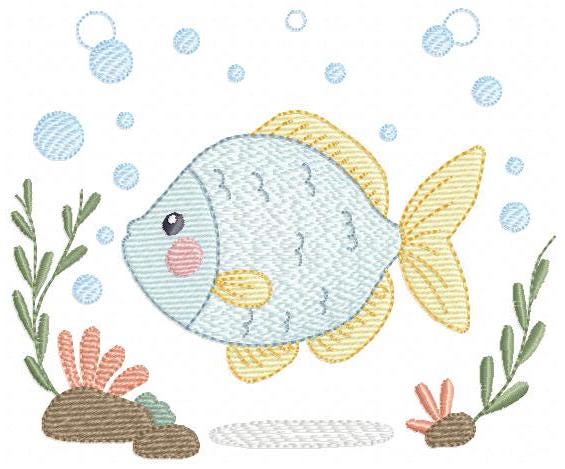 Fish embroidery designs - Sea Ocean animal machine embroidery pattern - Coral Algae seashells seaweed file - Instant digital download pes