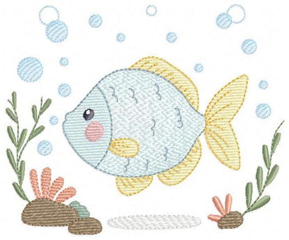Fish embroidery designs - Sea Ocean animal machine embroidery pattern - Coral Algae seashells seaweed file - Instant digital download pes