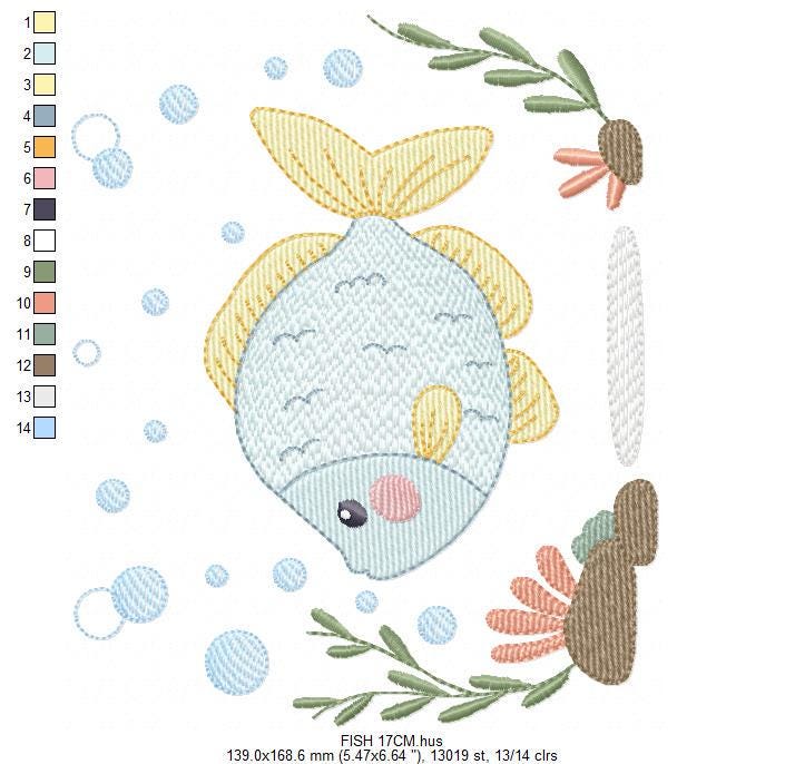 Fish embroidery designs - Sea Ocean animal machine embroidery pattern - Coral Algae seashells seaweed file - Instant digital download pes