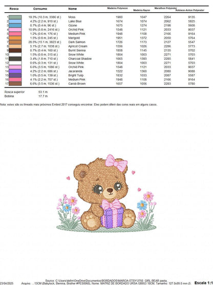Birthday Teddy Bear embroidery designs - Baby girl bear machine embroidery pattern - Bear with gift file - Instant download pes jef dst hus