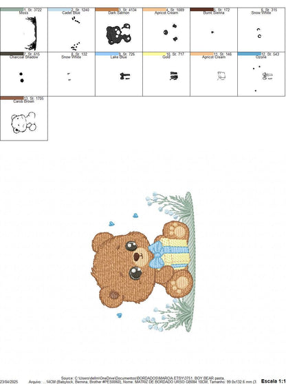 Birthday Teddy Bear embroidery designs - Baby boy Bear with gift machine embroidery pattern - Cute Teddy Bear file - Instant download pes