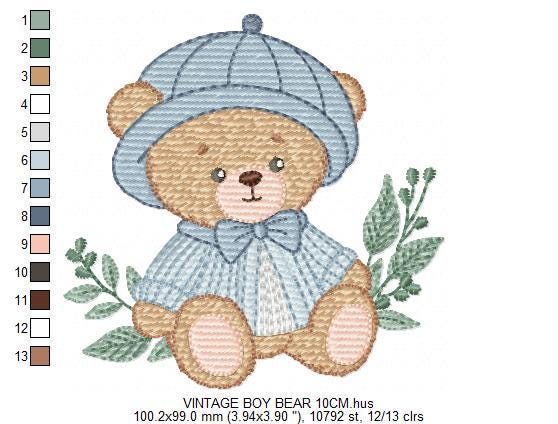 Teddy Bear embroidery designs - Baby boy toy machine embroidery pattern - Cute Bear with cap file - Instant digital download pes jef dst hus