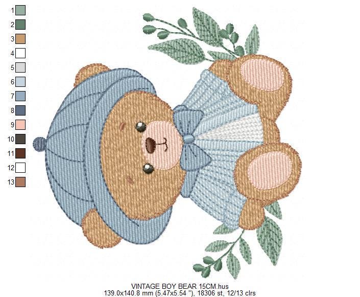 Teddy Bear embroidery designs - Baby boy toy machine embroidery pattern - Cute Bear with cap file - Instant digital download pes jef dst hus