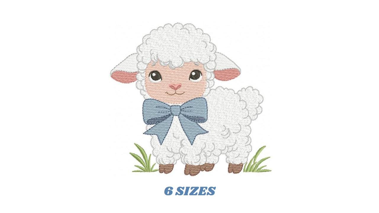Baby Sheep with bow tie embroidery design - Lamb machine embroidery pattern - Newborn Baby boy file - Instant digital download pes jef dst