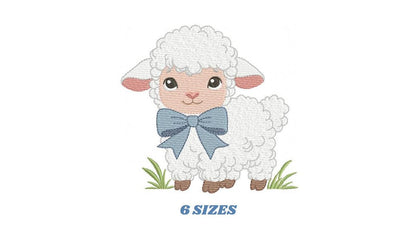 Baby Sheep with bow tie embroidery design - Lamb machine embroidery pattern - Newborn Baby boy file - Instant digital download pes jef dst