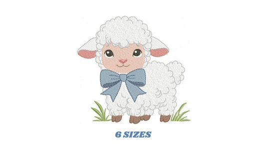 Baby Sheep with bow tie embroidery design - Lamb machine embroidery pattern - Newborn Baby boy file - Instant digital download pes jef dst
