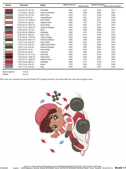 Baby Boy with F1 car embroidery designs - Toddler playing machine embroidery pattern - Boy with cap - Instant digital download pes jef dst